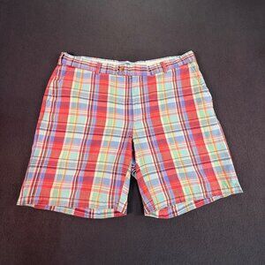 PETER MILLAR Shorts Mens Sz 36 Seaside Red Plaid Linen-Blend Golf Preppy Beach